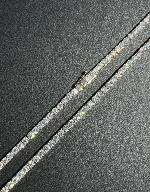 Real Solid 10k Gold 3mm Moissanite Tennis Chain Necklace - Passes Diamond Tester