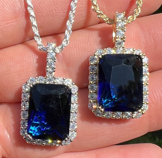 Mens Iced Moissanite & Ruby Pendant Necklace Real 925 Silver / 14k Gold