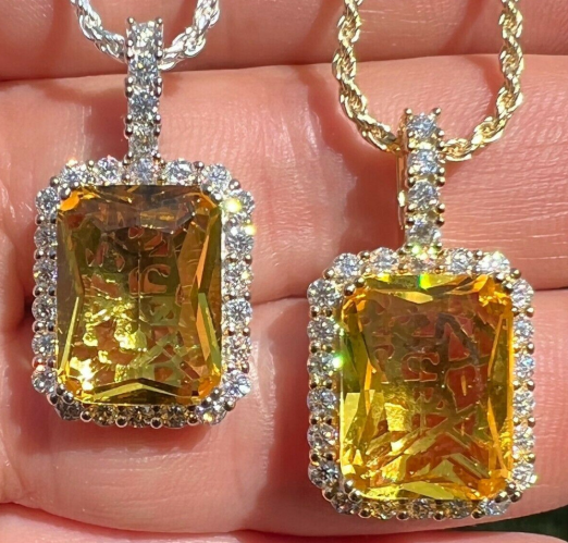 Mens Iced Moissanite & Ruby Pendant Necklace Real 925 Silver / 14k Gold