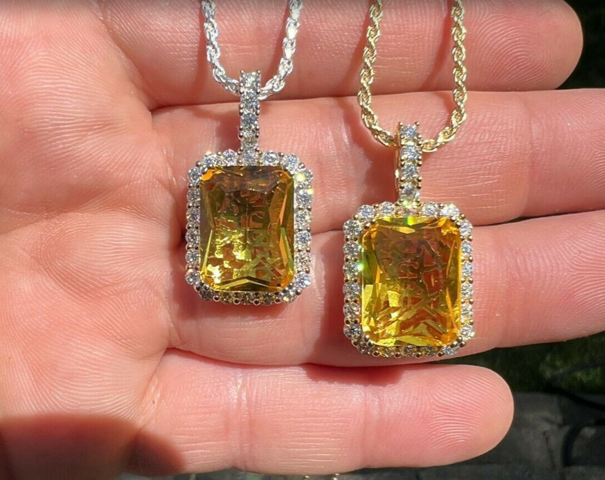 Mens Iced Moissanite & Ruby Pendant Necklace Real 925 Silver / 14k Gold