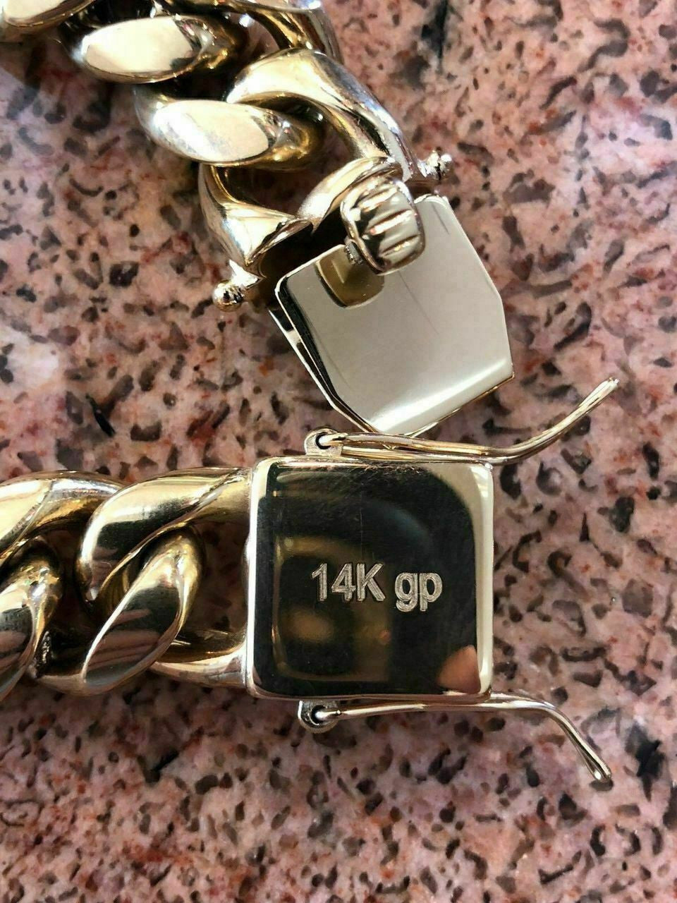 18mm Men Cuban Miami Link Bracelet Kilo Chain Set 14k Gold Over Stainless Steel