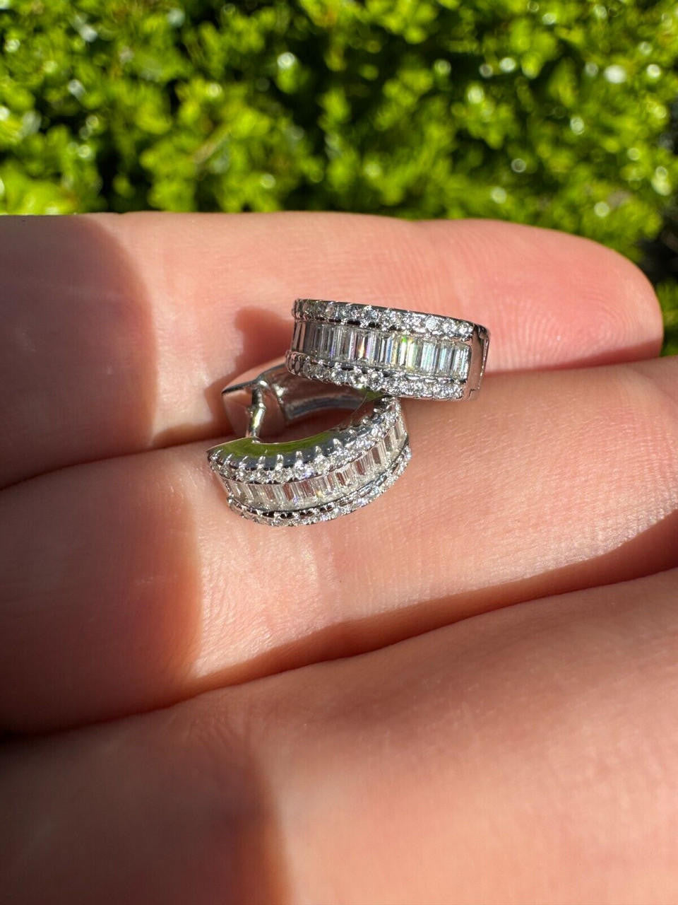 MOISSANITE Baguette Small Huggie Hoops - 925 Silver - 12mm