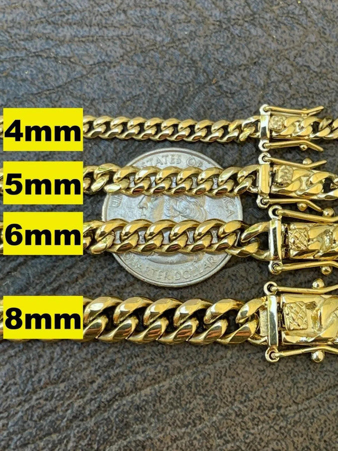 Miami Cuban Link Bracelet - 14k Yellow Gold Plated Stainless Steel - 6"-10" - 4mm-18mm