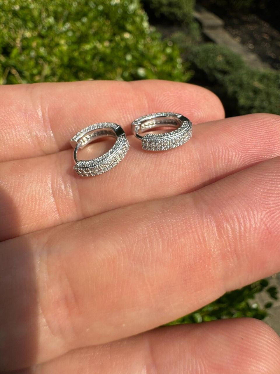 MOISSANITE Everyday Wear Small Huggie Iced Out Hoops - 925 Silver - 12mm