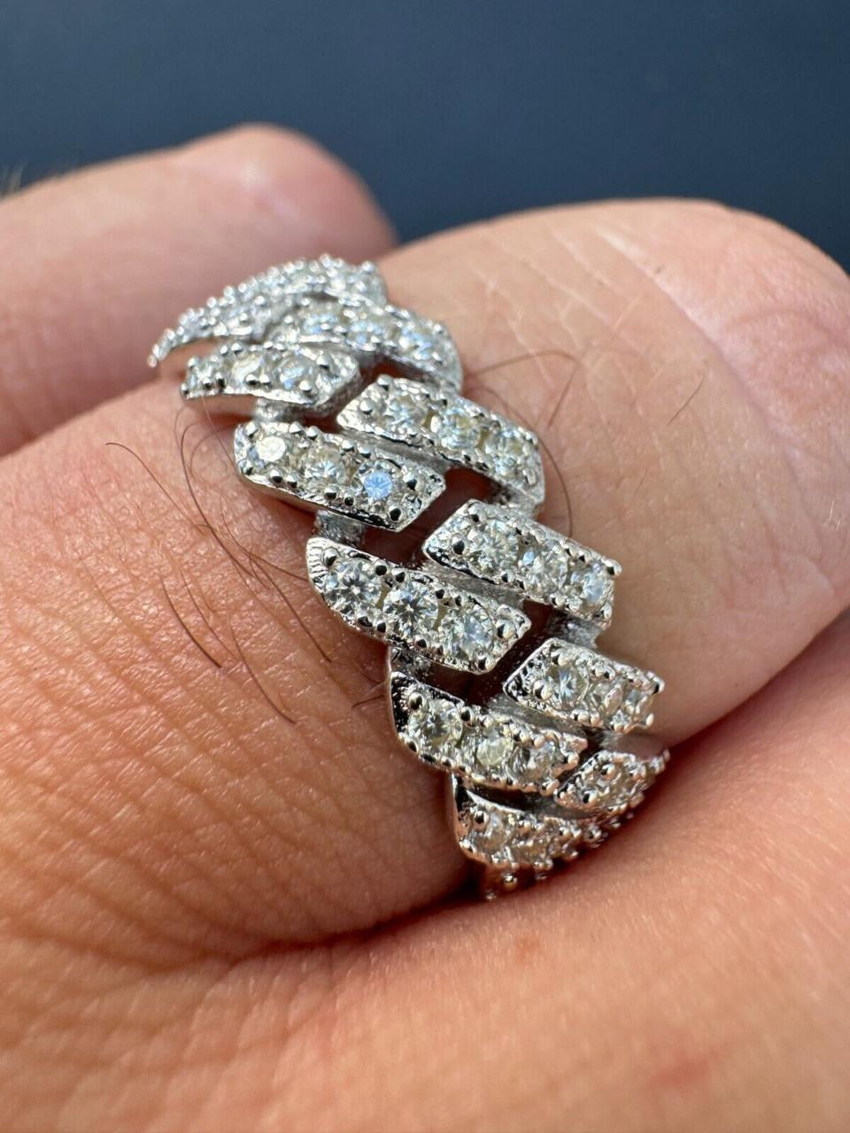 MOISSANITE Prong Cuban Eternity Band Ring - 925 Silver