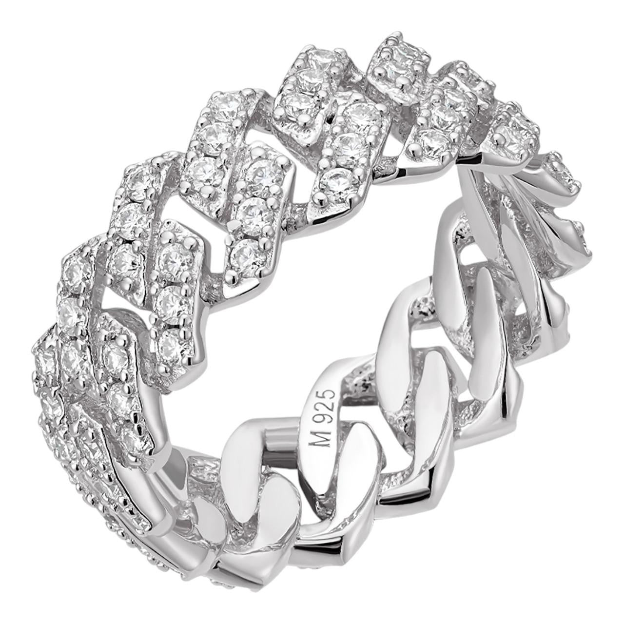MOISSANITE Prong Cuban Eternity Band Ring - 925 Silver