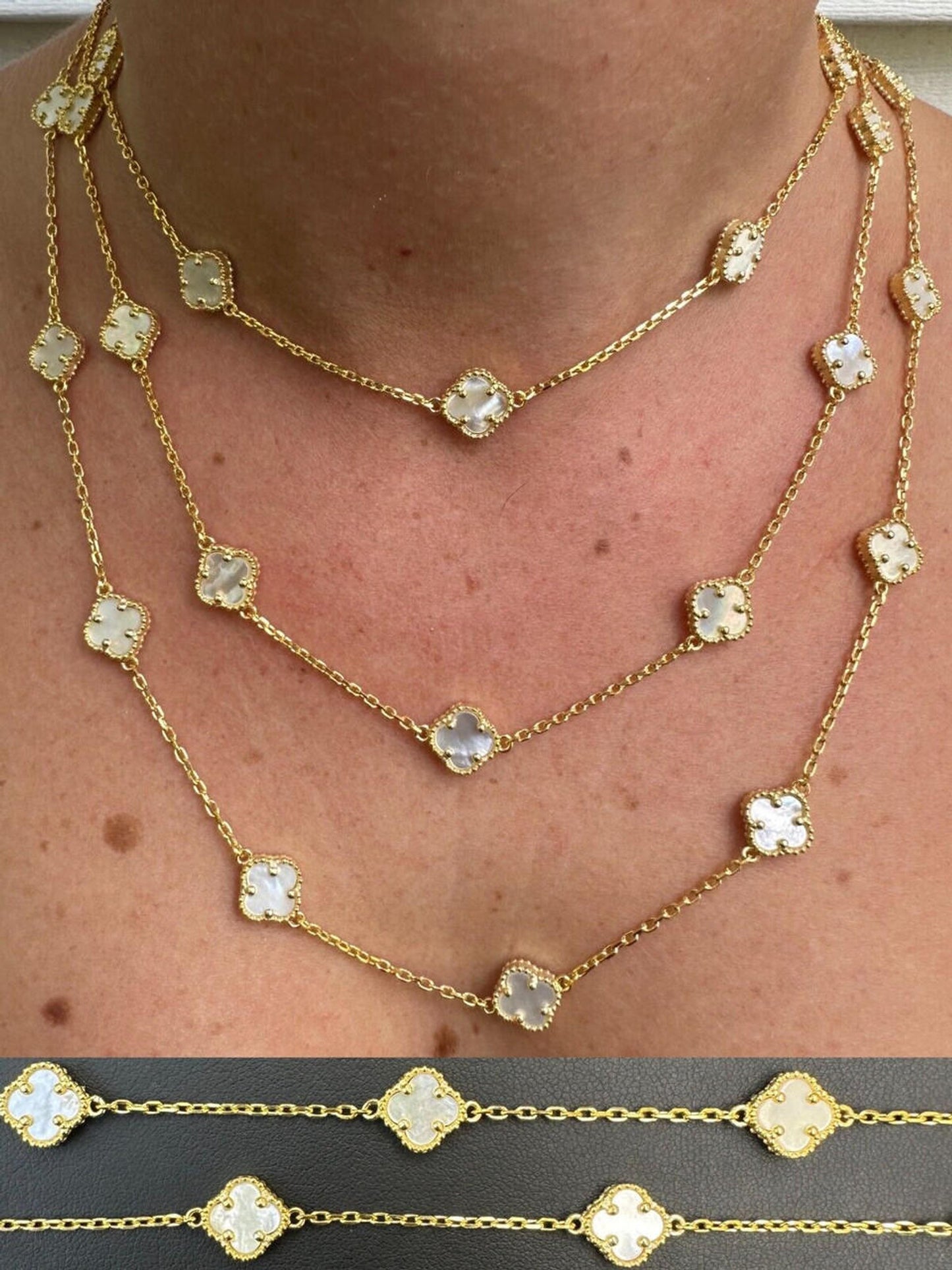 Real Clover Mother Of Pearl 14-24" Necklace Or Bracelet 925 Silver