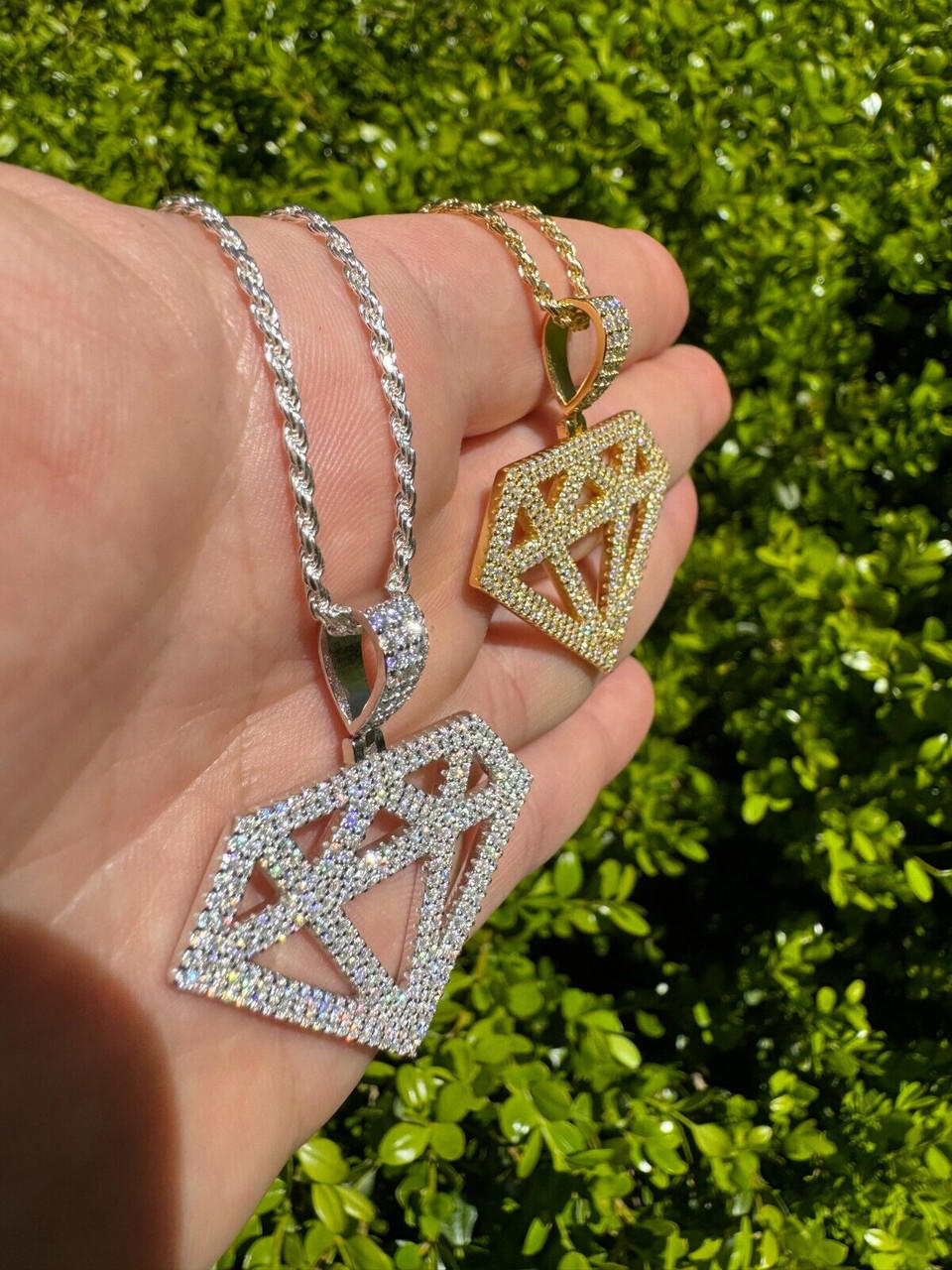 Diamond Shape MOISSANITE Pendant Real Iced Necklace 925 Silver / Gold