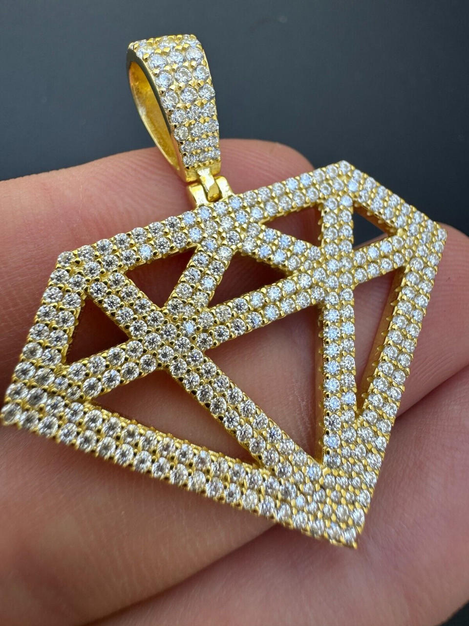 Diamond Shape MOISSANITE Pendant Real Iced Necklace 925 Silver / Gold