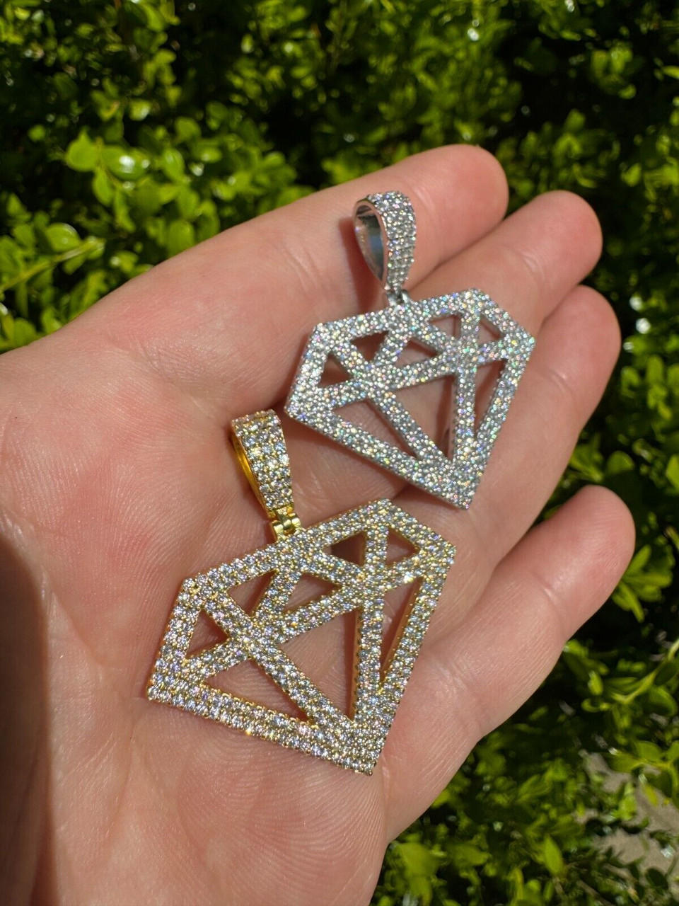 Diamond Shape MOISSANITE Pendant Real Iced Necklace 925 Silver / Gold