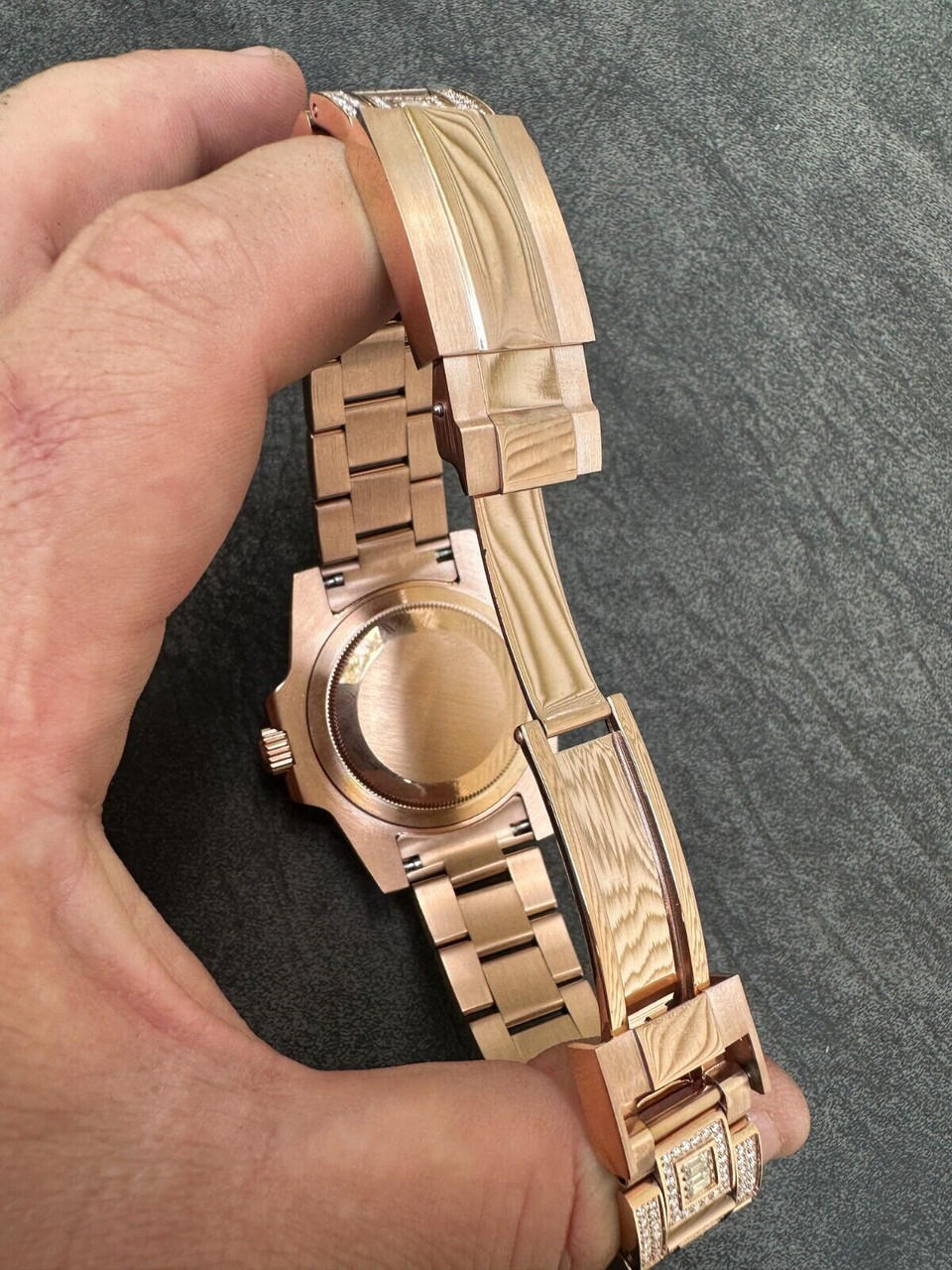 Real Baguette MOISSANITE Mens NO ID Presidential Watch Iced Rose Gold