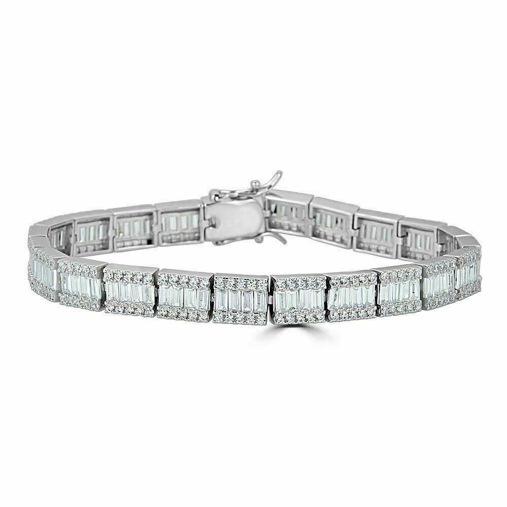 Men's CZ Baguette Tennis Bracelet Solid 925 Sterling Silver 8mm