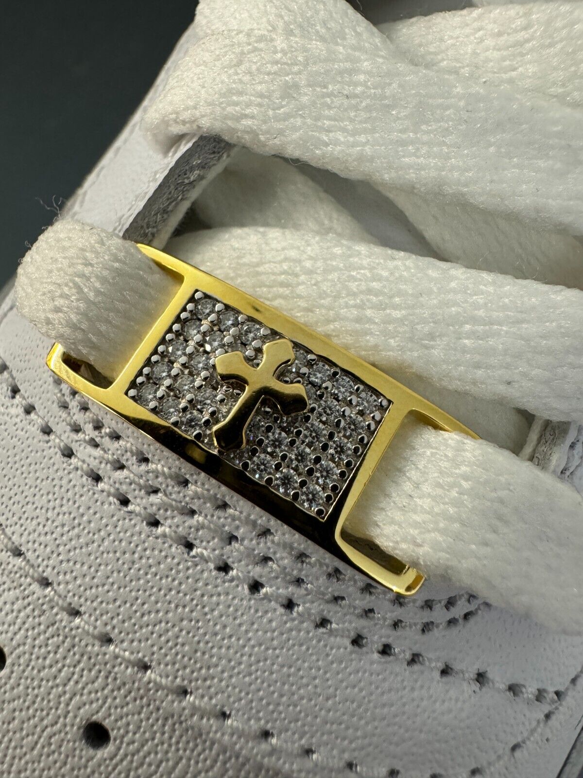 Iced Solid 14k Gold 925 Silver Moissanite Cross Lace Locks Sneakers AF1 Jordan