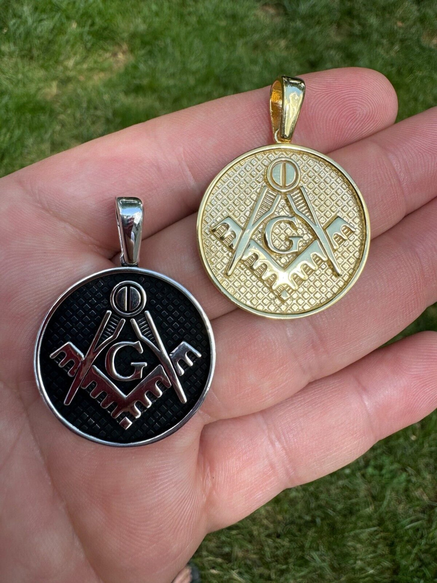 Solid 925 Silver /Gold Plated Freemason Masonic Medallion Pendant Necklace