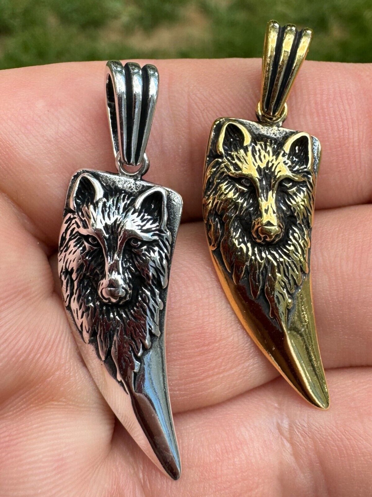 Solid 925 Silver / Gold Plated Oxidized Wolf Fang Tooth Viking Pendant Necklace