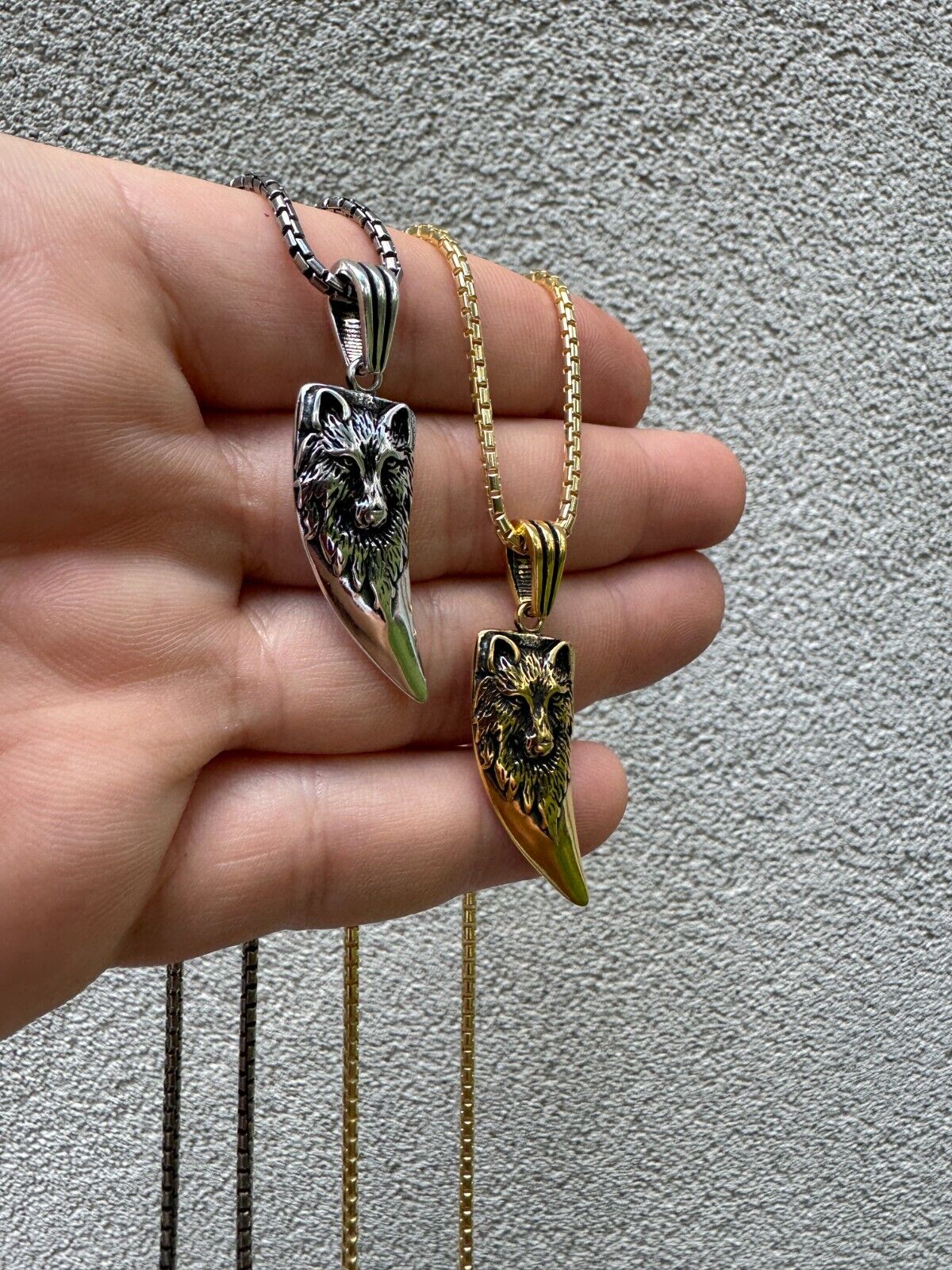 Solid 925 Silver / Gold Plated Oxidized Wolf Fang Tooth Viking Pendant Necklace