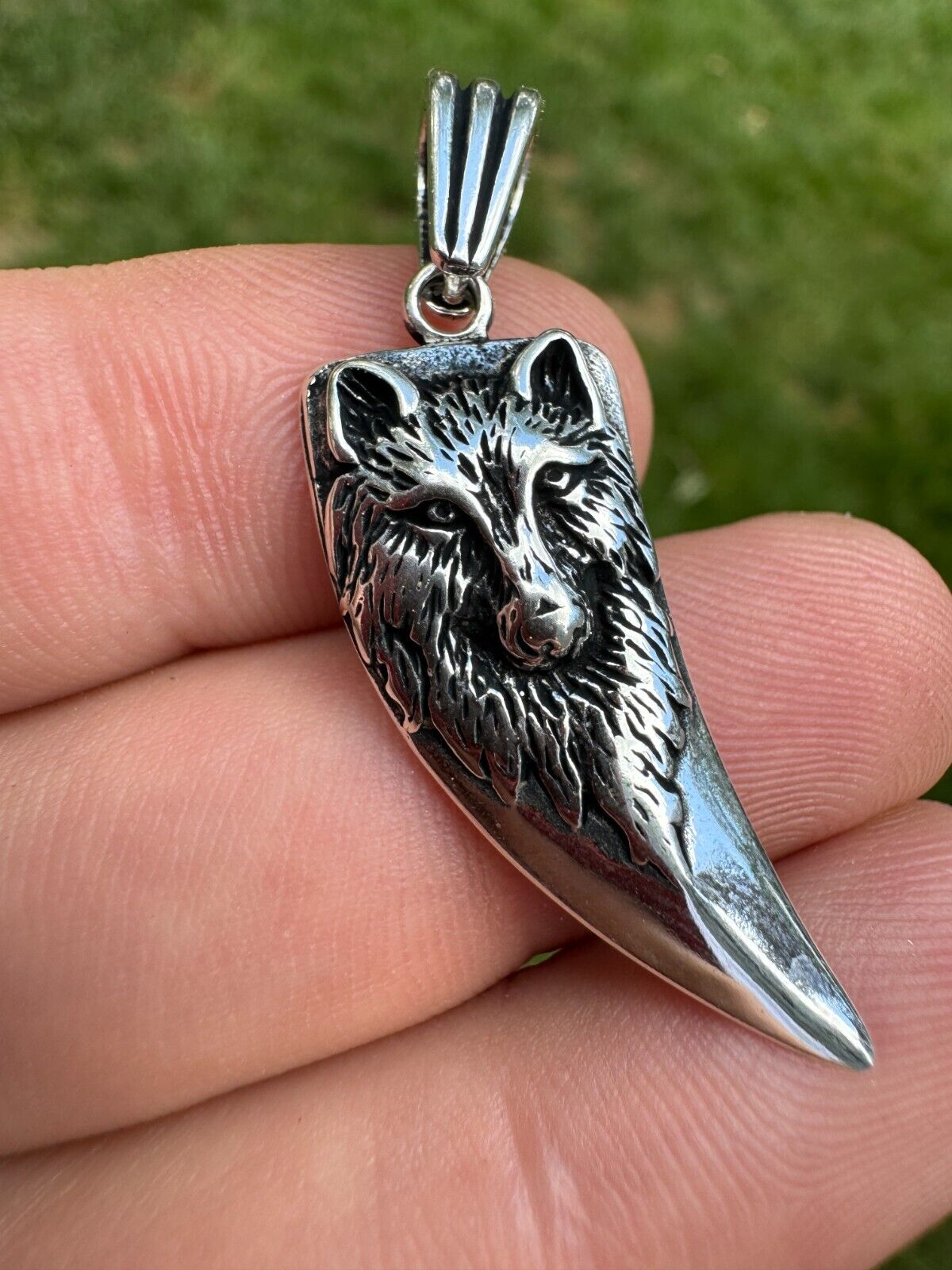 Solid 925 Silver / Gold Plated Oxidized Wolf Fang Tooth Viking Pendant Necklace