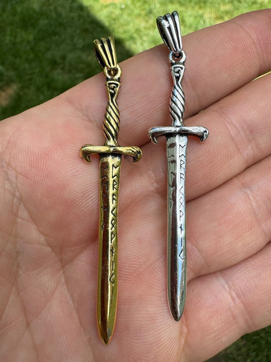 Solid 925 Silver / Gold Plated Roman Gladiator Sword Dagger Pendant Necklace