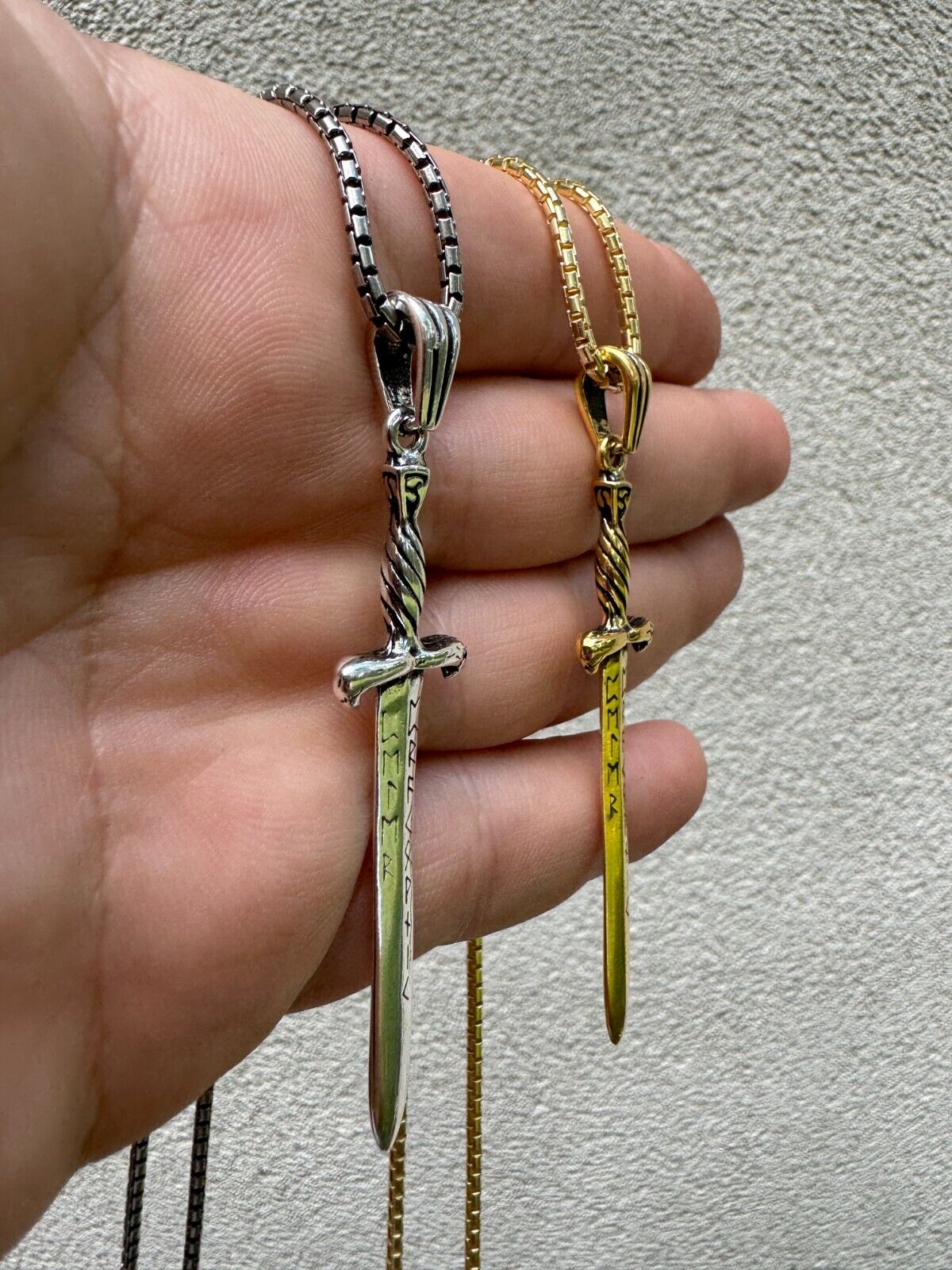 Solid 925 Silver / Gold Plated Roman Gladiator Sword Dagger Pendant Necklace