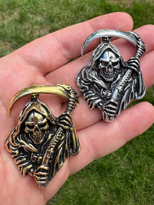 Solid 925 Silver / Gold Plated Grim Reaper Death Santa Muerte Pendant Necklace