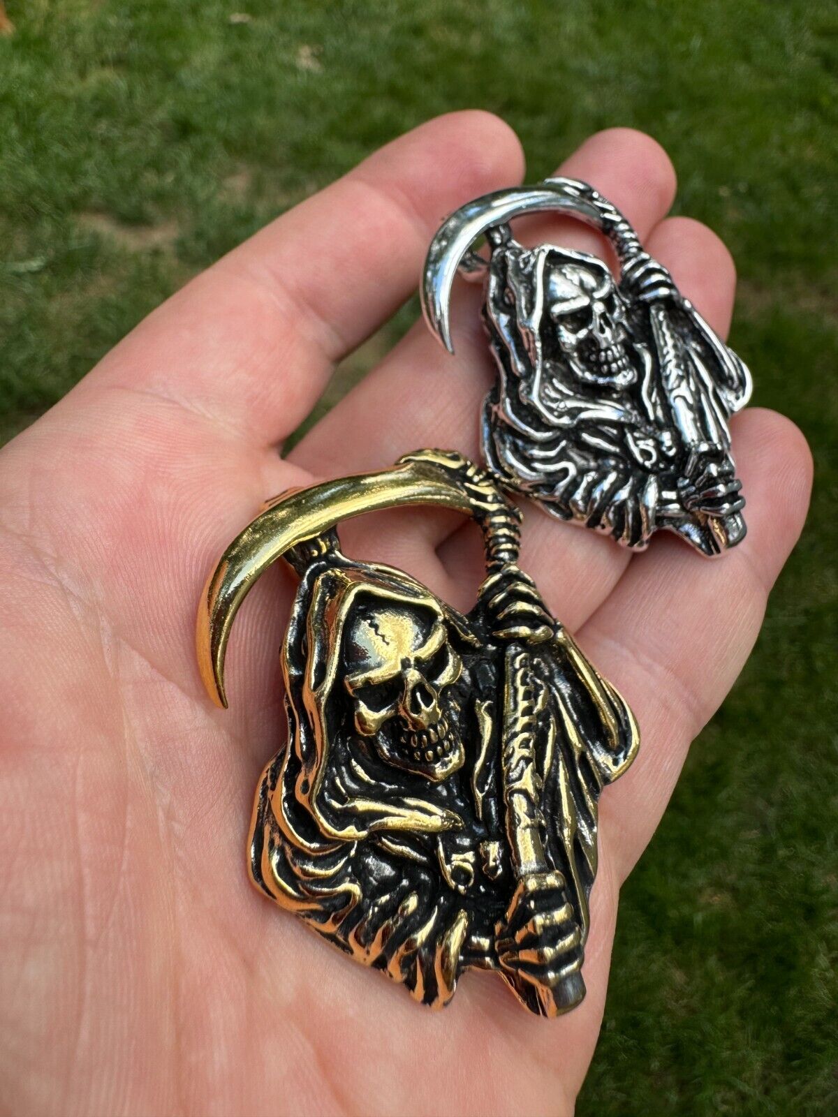 Solid 925 Silver / Gold Plated Grim Reaper Death Santa Muerte Pendant Necklace