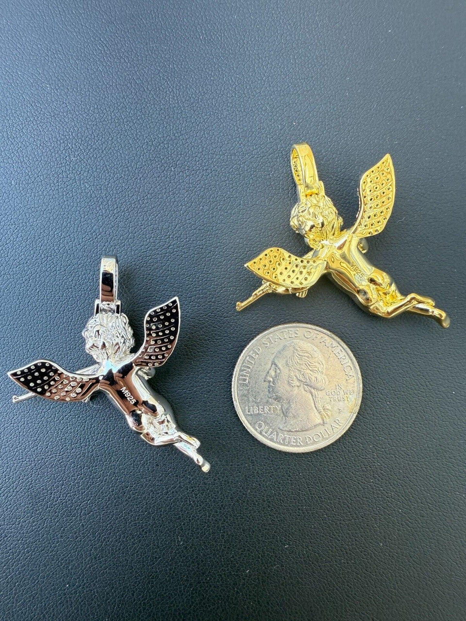 MOISSANITE Angel W. AK47 Gun Pendant - 14k Yellow Gold Vermeil Or 925 Silver - Medium 1.5"