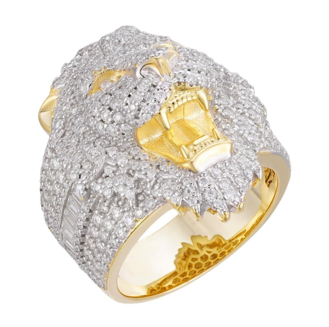 MOISSANITE Lion Hip Hop Ring - 14k Gold Vermeil 925 Silver