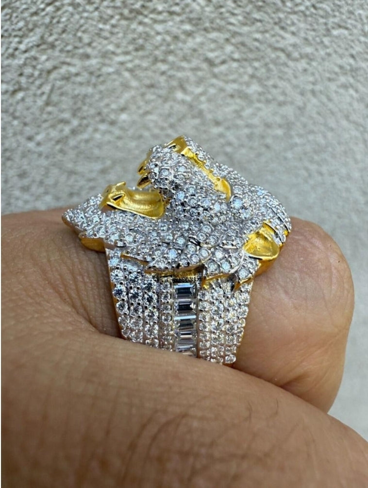 MOISSANITE Lion Hip Hop Ring - 14k Gold Vermeil 925 Silver