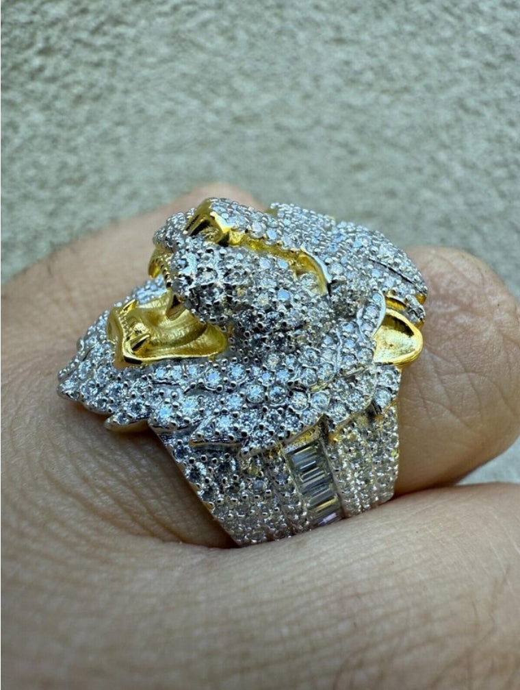 MOISSANITE Lion Hip Hop Ring - 14k Gold Vermeil 925 Silver