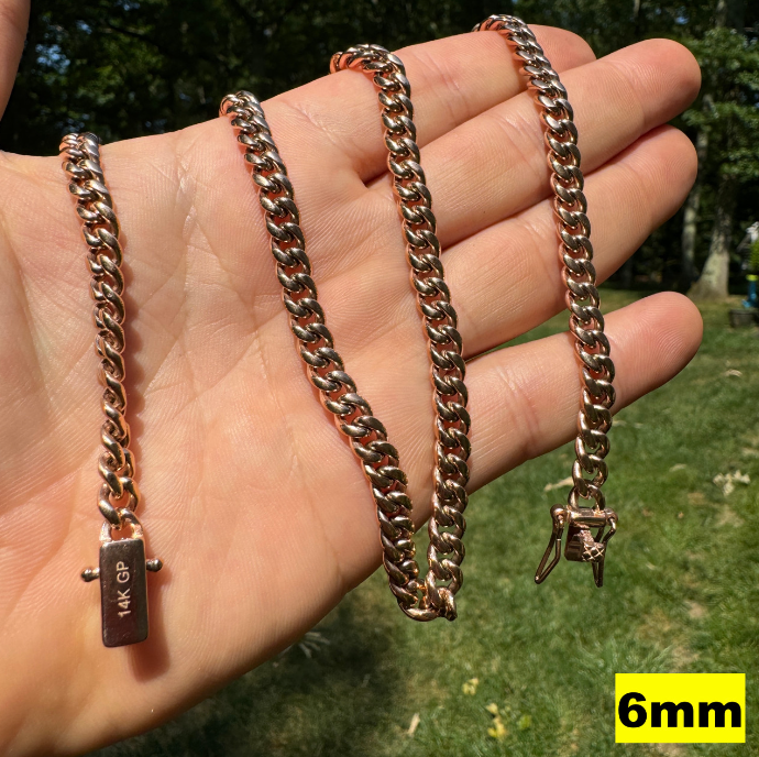 Miami Cuban Link Chain Necklace - 14k Rose Gold Plated Stainless Steel