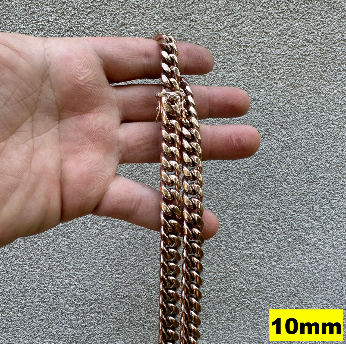 Miami Cuban Link Chain Necklace - 14k Rose Gold Plated Stainless Steel