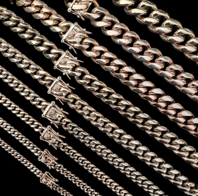 Miami Cuban Link Chain Necklace - 14k Rose Gold Plated Stainless Steel