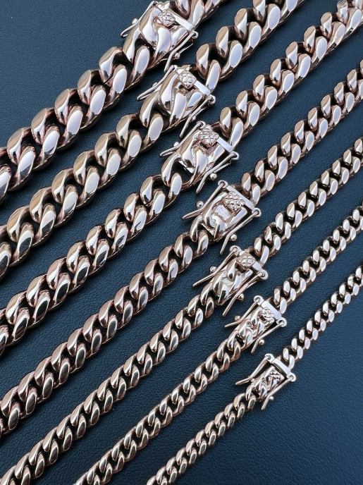 Miami Cuban Link Chain Necklace - 14k Rose Gold Plated Stainless Steel