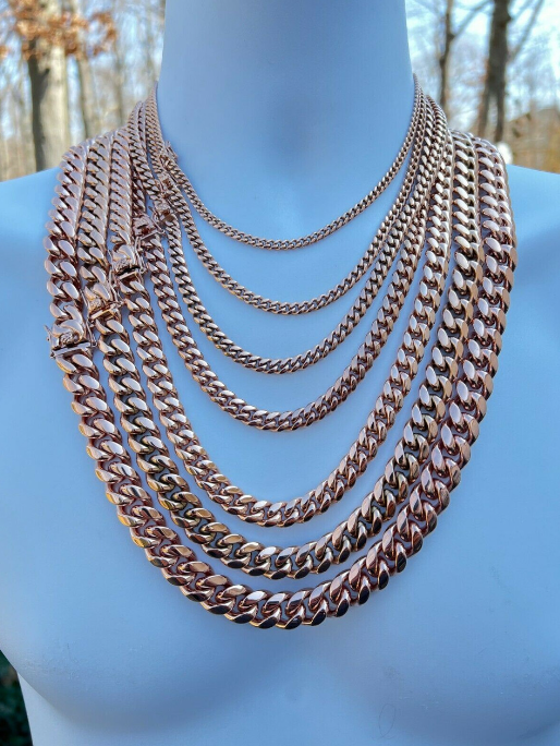 Miami Cuban Link Chain Necklace - 14k Rose Gold Plated Stainless Steel