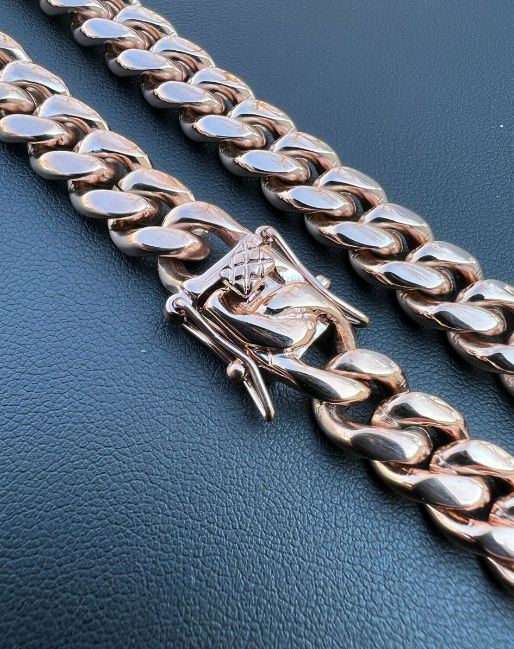 Miami Cuban Link Chain Necklace - 14k Rose Gold Plated Stainless Steel