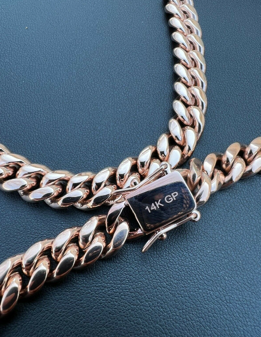 Miami Cuban Link Chain Necklace - 14k Rose Gold Plated Stainless Steel