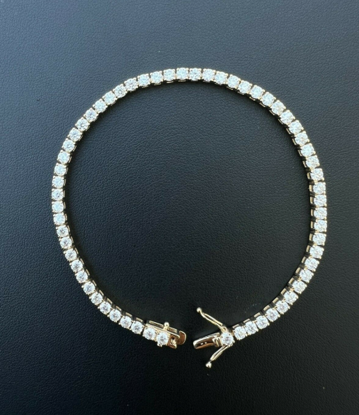Real Solid 10k Gold 3mm Moissanite Tennis Chain Bracelet - Passes Diamond Tester