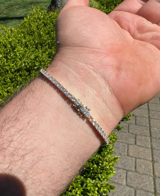 Real Solid 10k Gold 3mm Moissanite Tennis Chain Bracelet - Passes Diamond Tester