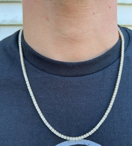 Real Solid 10k Gold 3mm Moissanite Tennis Chain Necklace - Passes Diamond Tester