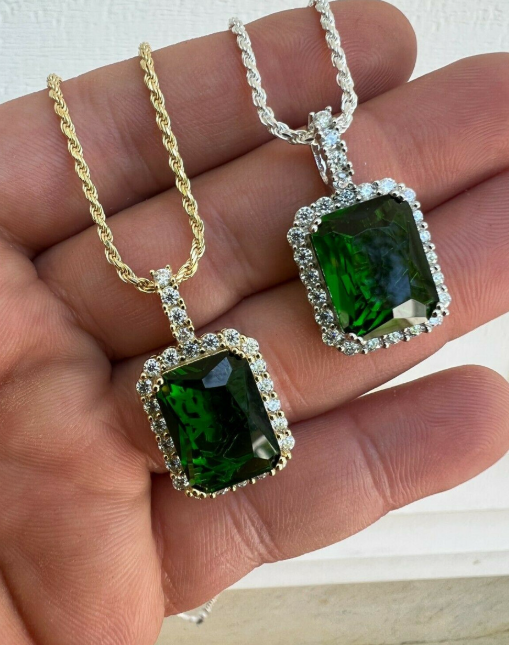 Mens Iced Moissanite & Ruby Pendant Necklace Real 925 Silver / 14k Gold