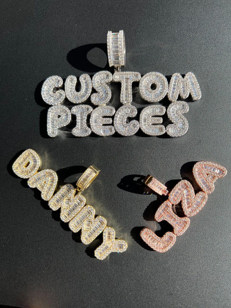 Custom Baguette Bubble Letter Pendant (Or Number) CZ Or Moissanite Graffiti Name 925 Silver