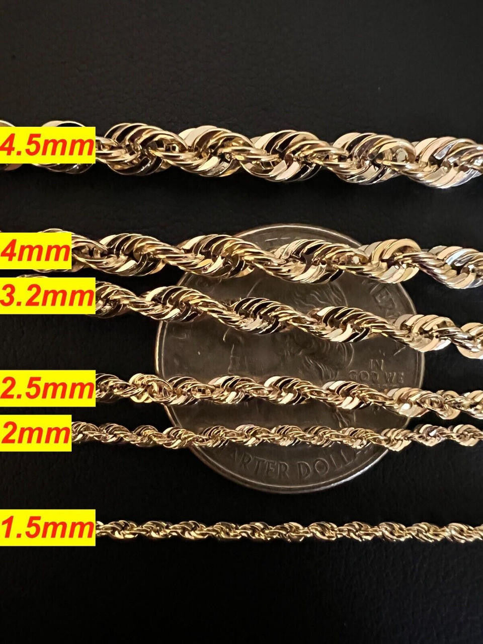 10k HOLLOW Men's Women's Real Yellow Gold Rope Chain Necklace 1.5mm-4.5mm