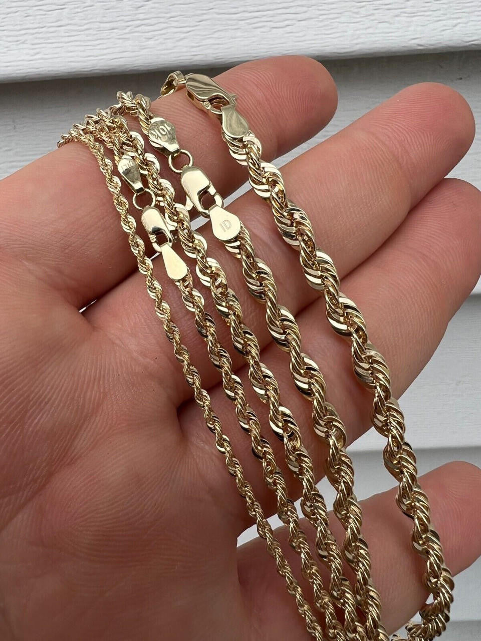 10k HOLLOW Men's Women's Real Yellow Gold Rope Chain Necklace 1.5mm-4.5mm