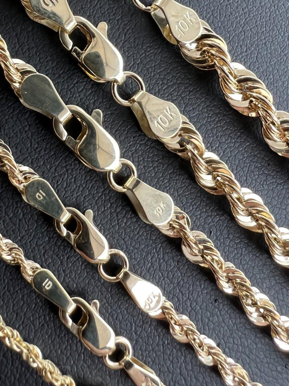 10k HOLLOW Men's Women's Real Yellow Gold Rope Chain Necklace 1.5mm-4.5mm