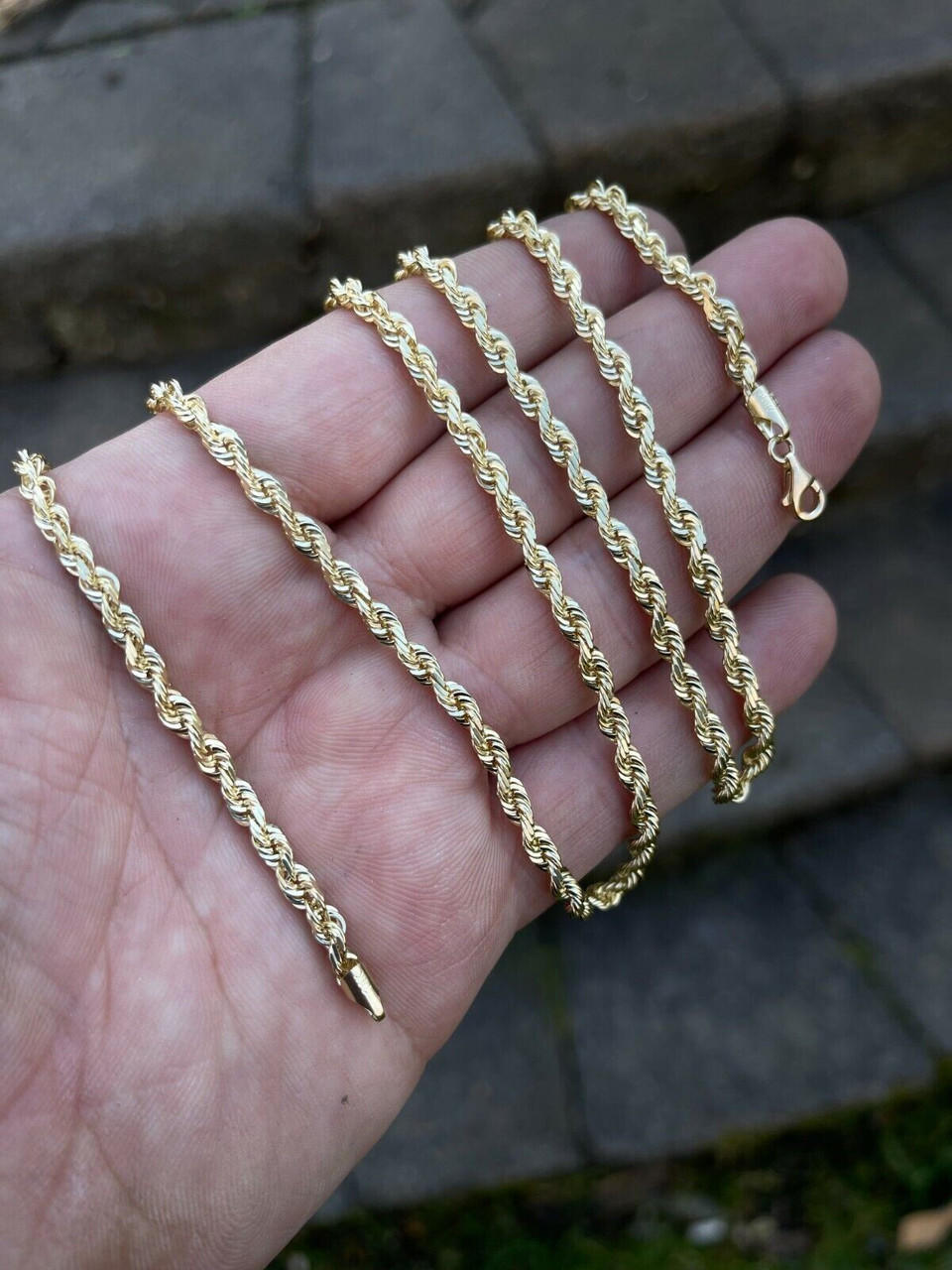 10k Men's Women's Real Yellow Gold Solid Rope Chain Necklace 1.5mm-6mm