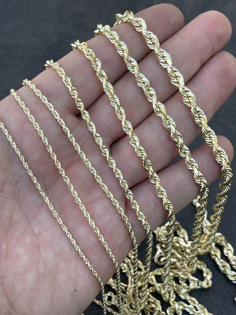 10k Men's Women's Real Yellow Gold Solid Rope Chain Necklace 1.5mm-6mm