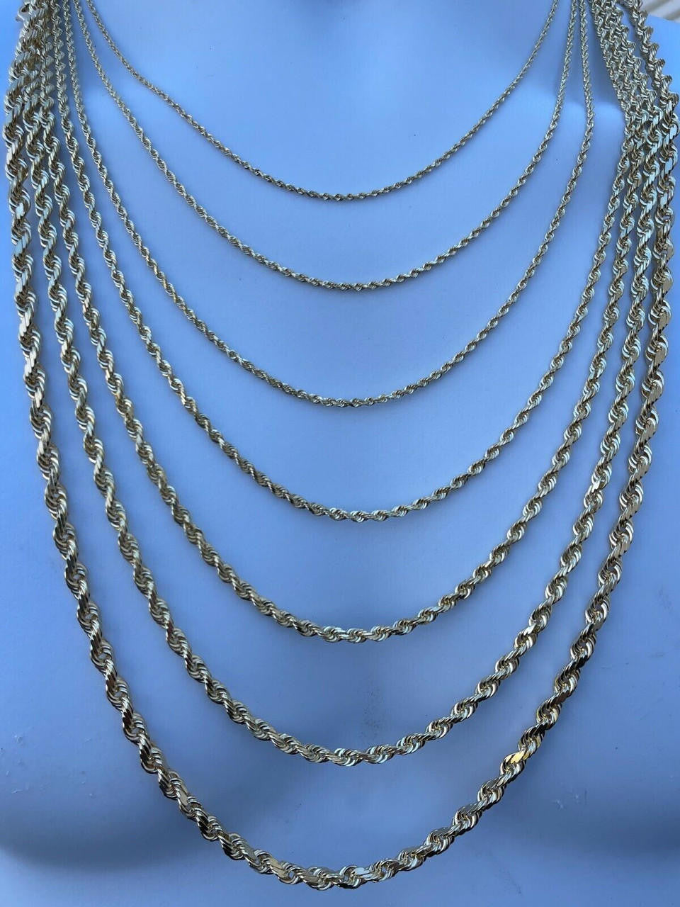 10k Men's Women's Real Yellow Gold Solid Rope Chain Necklace 1.5mm-6mm