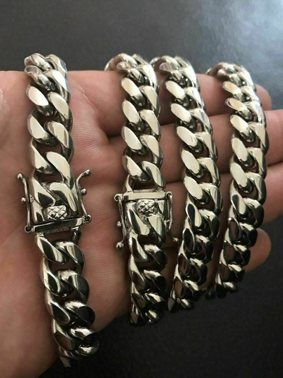 Miami Cuban Link Bracelet For Men - 12mm Grey Stainless Steel, Classic Chain, 8.66 Inches