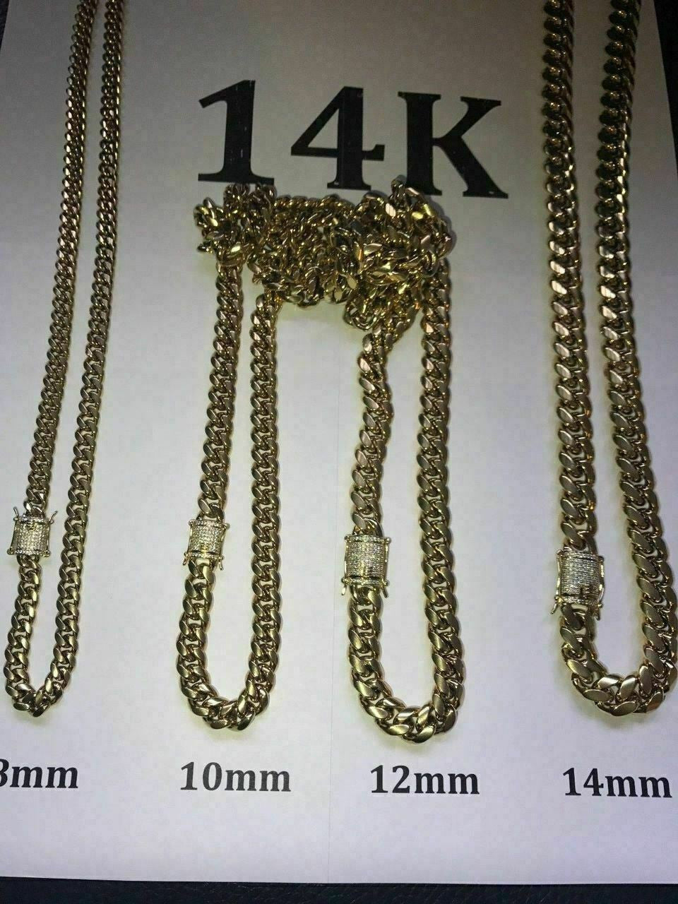 14K-18K Gold Plated Stainless Steel Cuban Link Chain W. 1ct Diamond Clasp - 12-14mm