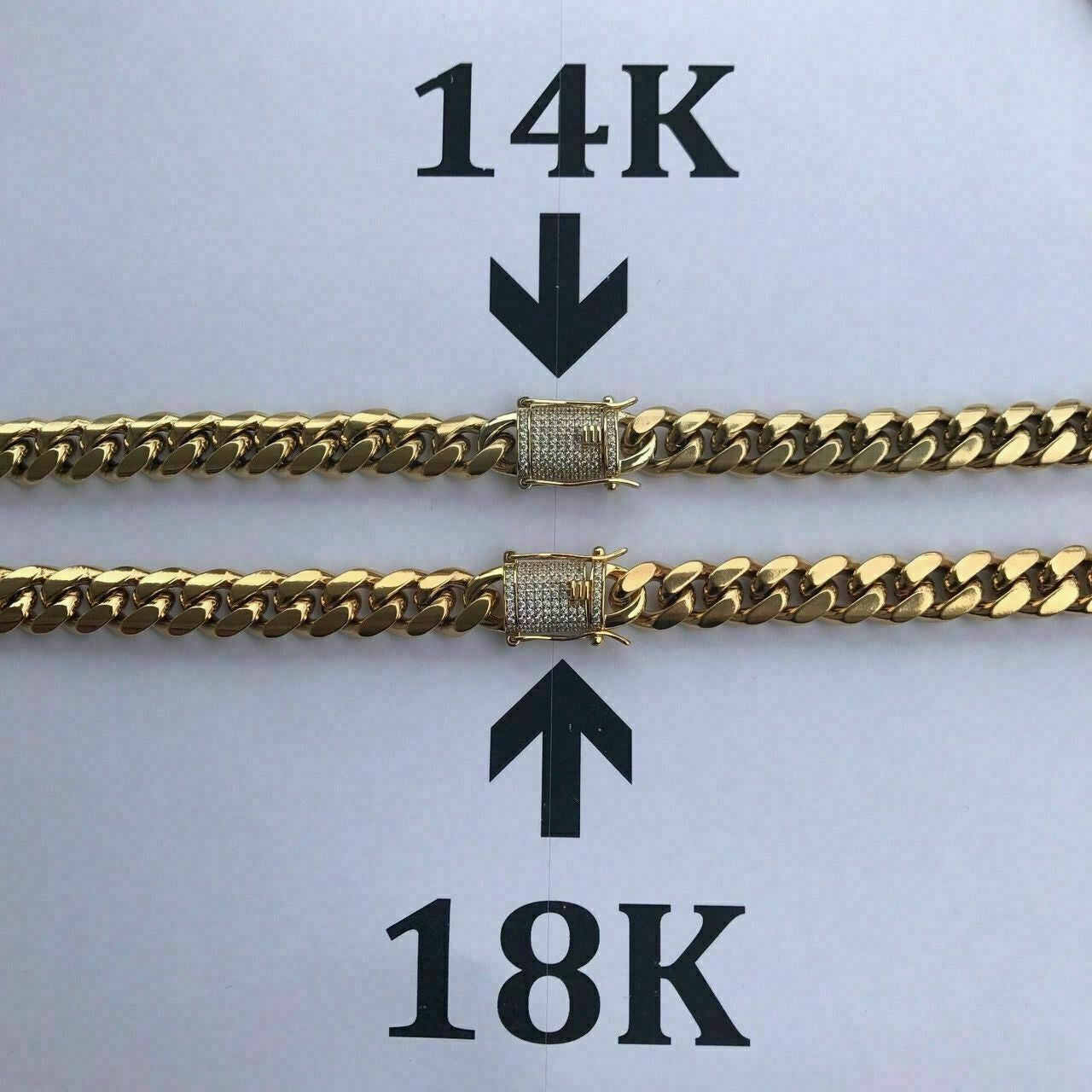 14K-18K Gold Plated Stainless Steel Cuban Link Chain W. 1ct Diamond Clasp 8-10mm